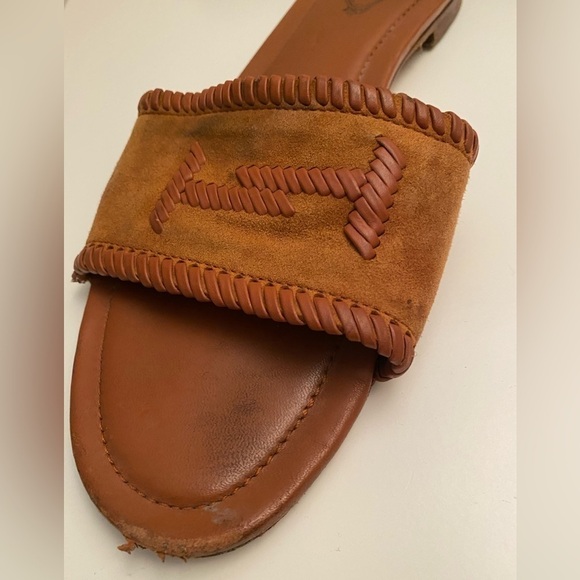 Tod’s leather-trimmed whipstitched suede slides size 38.5 - Picture 10 of 11